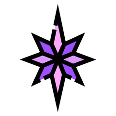 Obraz premium Eight point star icon design featuring alternating pink and purple colors and a stylized black outline, creating a decorative visual element for various projects