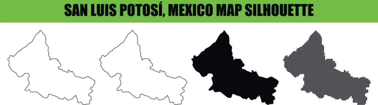 San luis potosi mexico city map silhouette in four different graphic design styles isolated on transparent background.