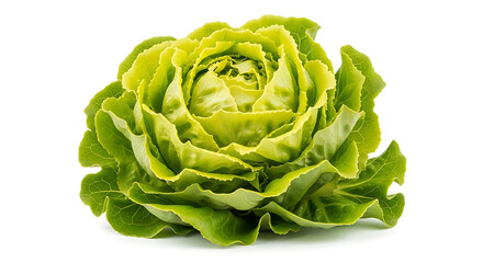 Obraz premium Vibrant Single Head of Fresh Green Lettuce Isolated on White Background Perfect for Healthy Eating Vegan Nutrition Organic Food Concepts and Culinary Design