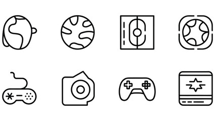 Black line icons of various gaming objects on transparent background © mohibul