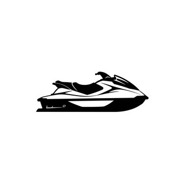 Black Silhouette of a Modern Jet Ski Watercraft on a White Background Vector Illustration