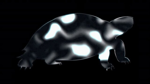 Silver metallic turtle silhouette. Alpha channel. Seamless loop video