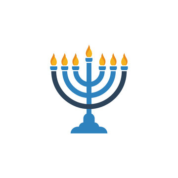 Blue Menorah Jewish Holiday Symbol.