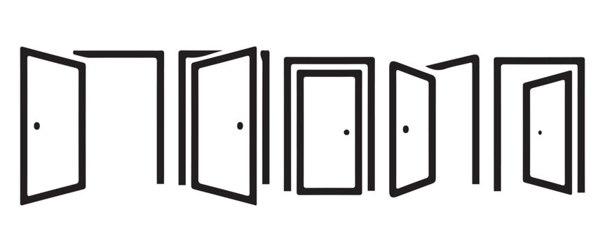  Black Door Icon Set &ndash; Open and Closed Doorway Vector Symbols Collection Web