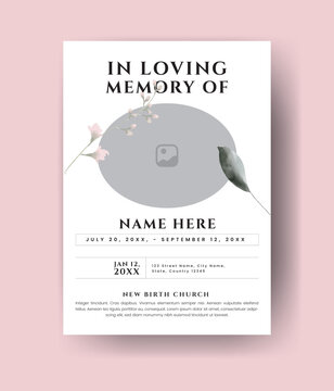 Funeral Template for Memorial Program. Minimalist Funeral ainvitation Card Bifold Brochure Design Layout.