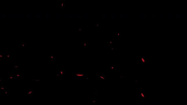 Realistic burning red fire sparks particles moving sideways to the left on isolated transparent background for cinematic visual effects and fire animation compositions.