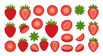 Juicy strawberry fruit vector collection with fresh red berry illustrations isolated on white © Jasim