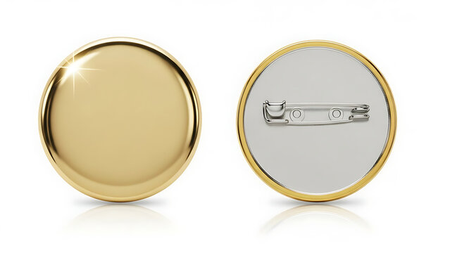 Two golden round badges one front one back button