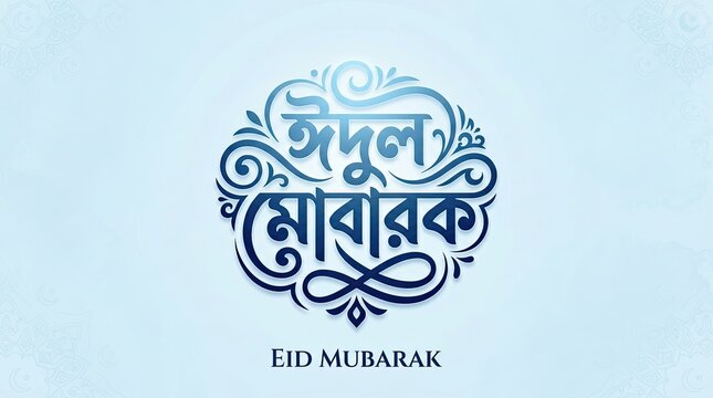 Eid mubarak greeting card with bengali calligraphy