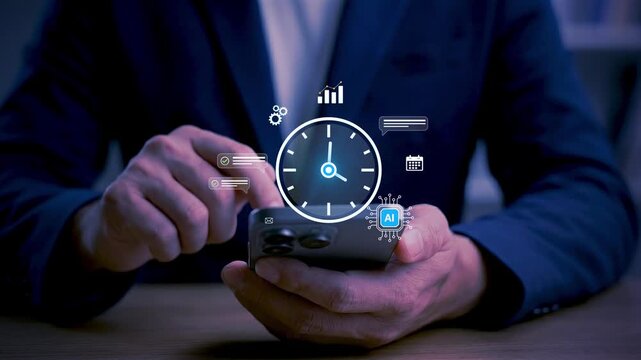AI Calendar and Time Management Assistant for Smart Scheduling Task Planning Workflow Automation Mobile Productivity Reminder Notifications and Business Organization Technology Interface