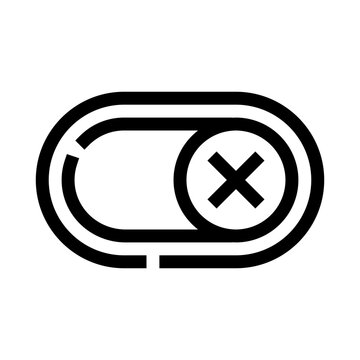 Toggle switch icon with an x indicating offdisabled state for ui and app design, minimalist black and white line art conveying deactivation, error, or unavailable option