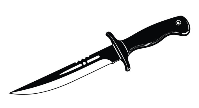 Vintage black handled combat knife illustration on a white background