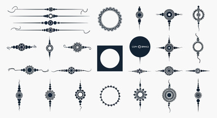 Collection of decorative Raksha Bandhan vector elements and divider borders. © Aagil_Umais