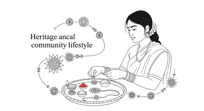 Indian woman preparing a traditional pooja thali for ritual celebration.