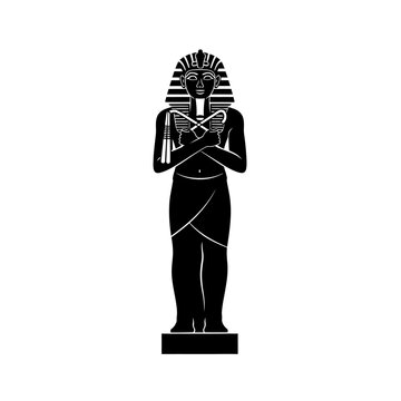Monochrome Egyptian Pharaoh Statue Illustration Isolated on White.