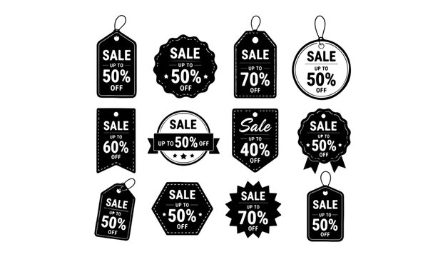 Sale Tags Set PNG &ndash; Discount Label Stickers Black Silhouette Collection