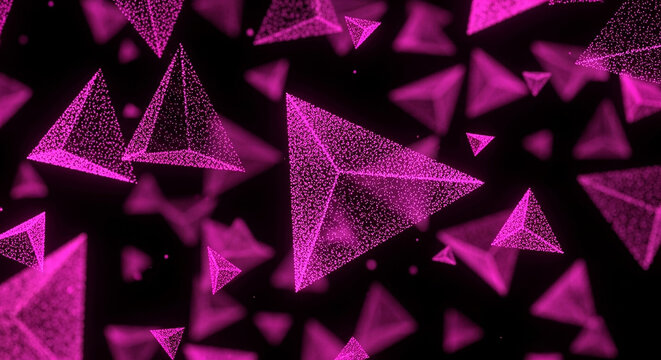 3D abstract geometric pink pyramids floating in darkness with geometric abstract floating darkness background technology minimalist