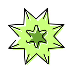 Obraz premium Green star icon featuring an internal sharp star shape, reflecting concepts of sparkle, success, and burst, designed with a modern abstract geometric style