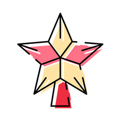 Obraz premium Golden five pointed star tree topper with a red base featuring a distinct black outline, perfect for festive celebrations and holiday decorations, adding sparkle and cheer