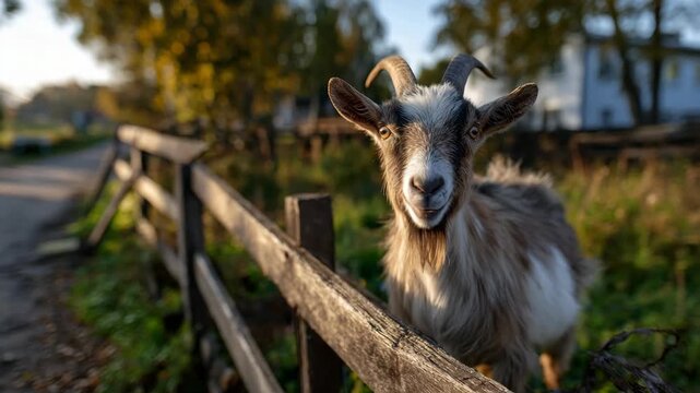 Goat bleating behind a wooden fence