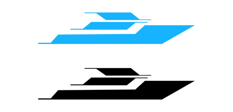 Two stylized abstract shapes in blue and black on white