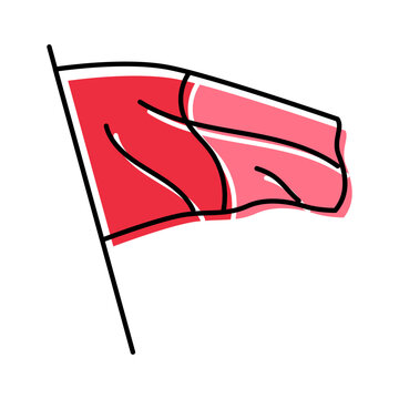 Red flag waving on a white background as a bold warning symbol signaling danger, stop or caution, ideal for alert, risk, prohibition, protest and emergency concepts