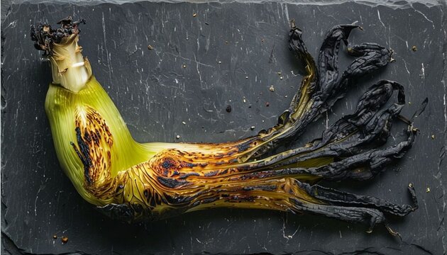 Charred Catalan Cal&ccedil;ot Onion On Dark Slate Background