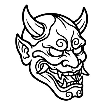 Intricate Demon Tattoo Design Featuring Devilish Features and Bold Line Work for Body Art