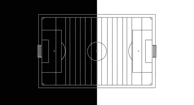 Soccer field illustration with black and white background.