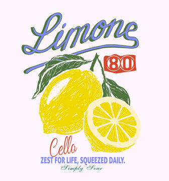 Limon Drawing vector graphics. hand drawing Lemon Cello artwork. Fresh Orange lemon. perfect for tee shirt sweatshirt hoody. summer food fashion graphics. vintage fruit art. 