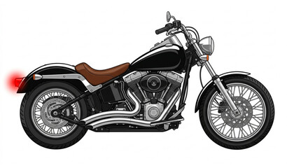 Obraz premium Black and white cruiser motorcycle vector with chrome details and red taillight isolated design