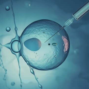 Microscopic view of ICSI procedure showing sperm injection into an egg cell
