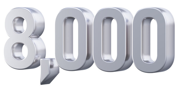 Metallic silver 8,000 numeric symbol 3D graphic