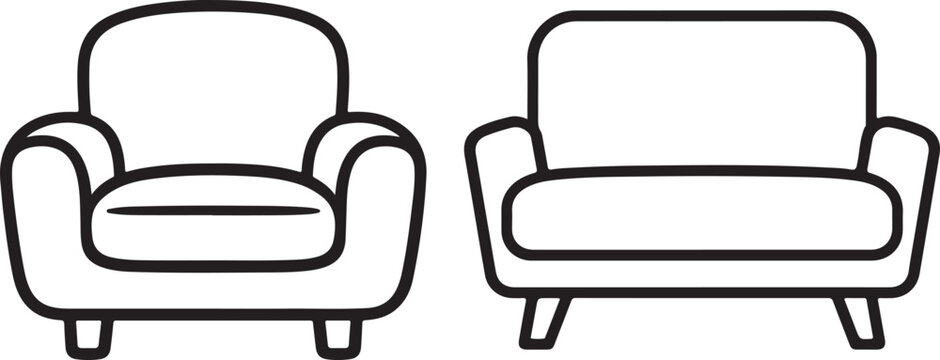 Modern seating furniture line icon with stylish interior furnishing isolated on white