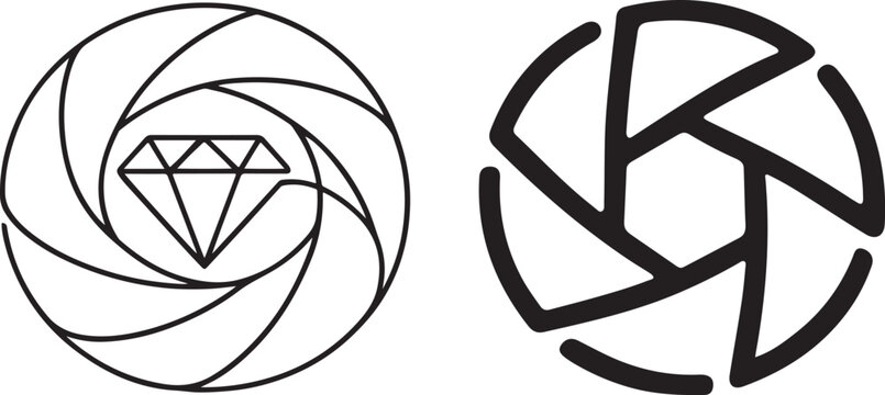 Modern camera shutter aperture icon for professional photography branding design