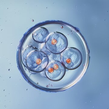 Microscopic view of early stage embryo development in a petri dish