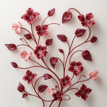 Elegant Floral Design with Delicate Blooms and Swirling Vines on a Clean Background
