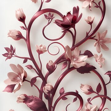 Elegant Floral Design with Delicate Blooms and Swirling Vines on a Clean Background