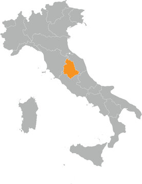 Umbria Location on Map of Italy with States and Regions Editable Cartographic Illustration.