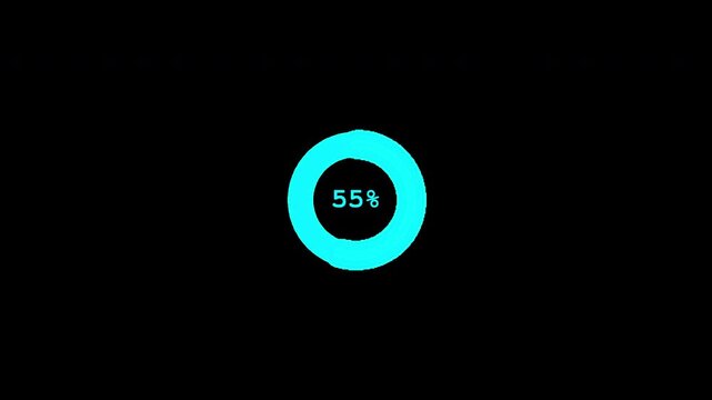 2D Motion Graphic Circular Progress Indicator in glowing cyan, seamless spinning animation. Isolated on a transparent alpha channel for versatile overlay.