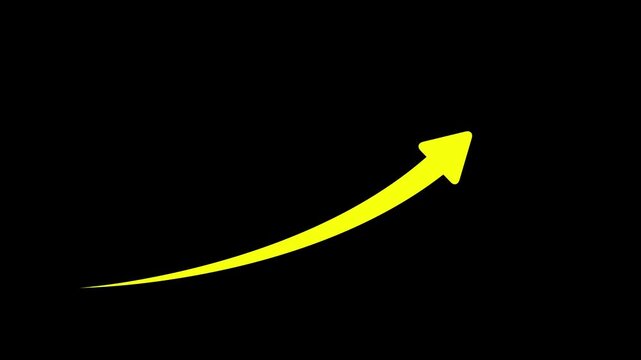A single, bright yellow arrow forms a smooth curve as it points to the right against a completely black background