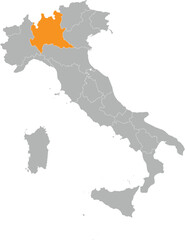 Obraz premium Lombardy Location on Map of Italy with States and Regions Editable Cartographic Illustration.