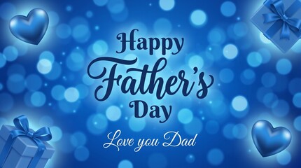 Realistic banner happy fathers day frame with lettering on blue background