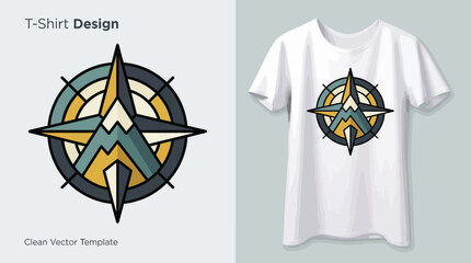 Modern T-shirt design featuring a beautifully stylized compass motif which symbolizes adventure, exploration, and the spirit of travel with an artistic touch. © Boren