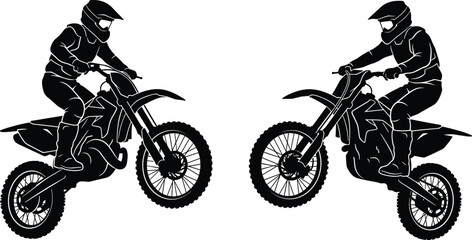 Extreme Motocross Action Silhouette Set Featuring Dirt Bike Riders Performing Jumps and Stunts for Off-Road Racing, Motorsport Events, and Adrenaline Sports GraphicsExtreme Motocross Action Silhouette © Sonjoy