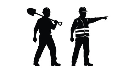 construction worker silhouettes with shovel and pointing isolated on white © Foaje512