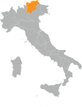 Trentino Alto Adige Location on Map of Italy with States and Regions Editable Cartographic Illustration