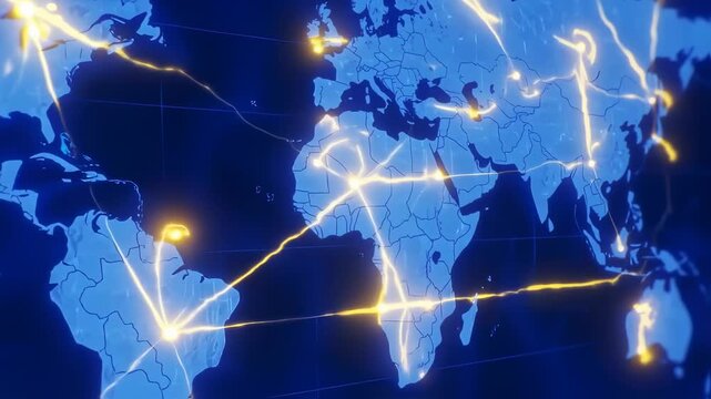 Global network connections across world map