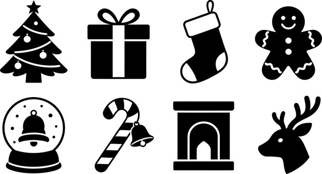 Christmas Silhouette Icon Collection for Winter Holiday Design