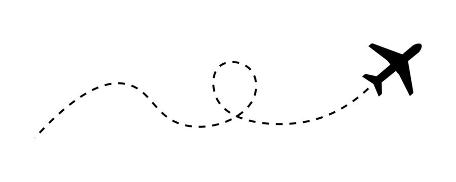 Airplane with dashed flight path icon